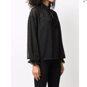 Maje Liana Frilled-Neck Blouse - Black